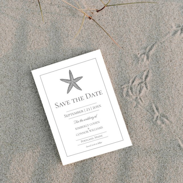Monogramm-Foto Save The Date (White Starfish Monogram Photo Save the Date)