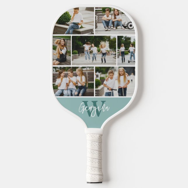Monogramm FotoCollage benutzerdefinierte Farbe Pickleball Schläger (Vorderseite)