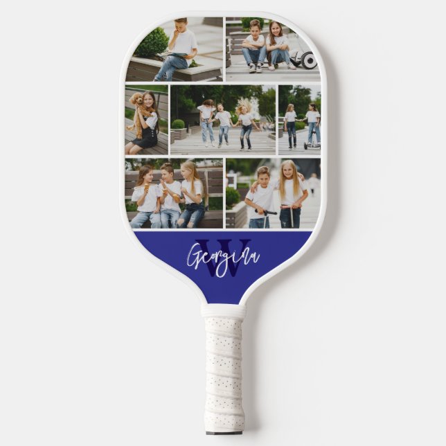 Monogramm FotoCollage benutzerdefinierte Farbe Pickleball Schläger (Vorderseite)