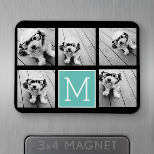 Monogramm-FotoCollage - Bis zu 5 Foto Schwarz Magnet