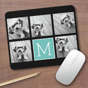 Monogramm-FotoCollage - Bis zu 5 Foto Schwarz Mousepad