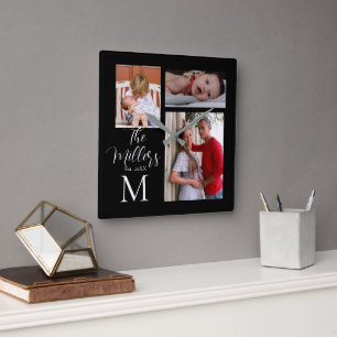 Monogramm-FotoCollage Quadratische Wanduhr