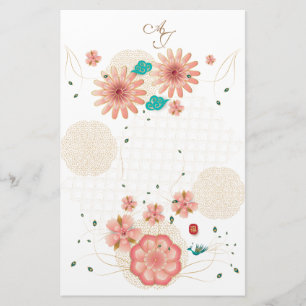 Monogramm Frühling Pfirsich Blumen Garten Dekor Be Briefpapier