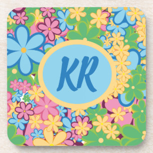 Monogramm Frühling Sommer 60er Blumen Muster Getränkeuntersetzer