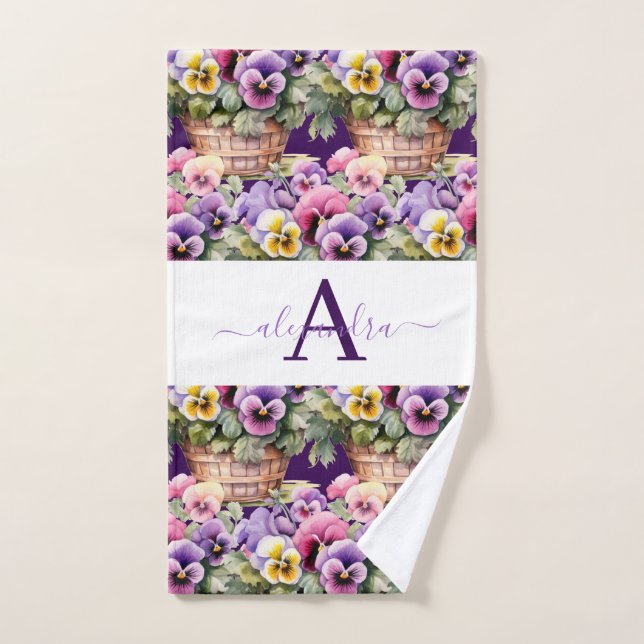 Monogramm-Frühlings-Stiefmütterchen-Handtuch-Set Badhandtuch Set (Handtuch)