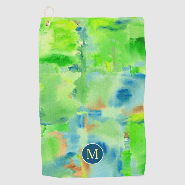 Monogramm-Frühlings-Waldabstrakte Golfhandtuch (Vorderseite)