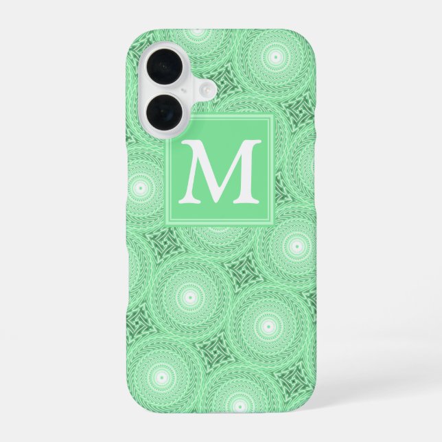 Monogramm-Frühlingsgrün-Kreismuster iPhone 16 Hülle (Rückseite)