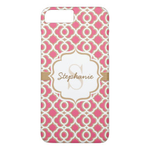 Monogramm Fuchsia und Gold-Quatrefolie iPhone 8 Plus/7 Plus Hülle
