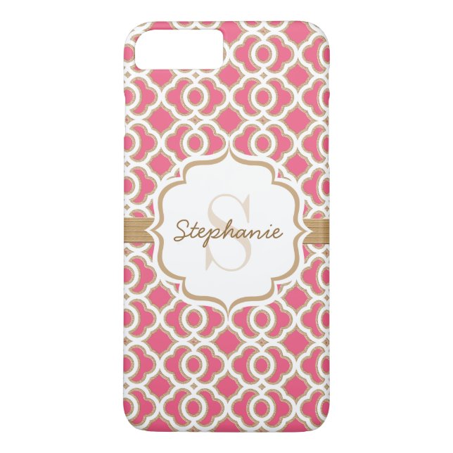 Monogramm Fuchsia und Gold-Quatrefolie Case-Mate iPhone Hülle (Rückseite)