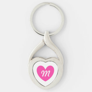 Monogramm Fuchsienrosa Herz auf weiß Schlüsselanhänger