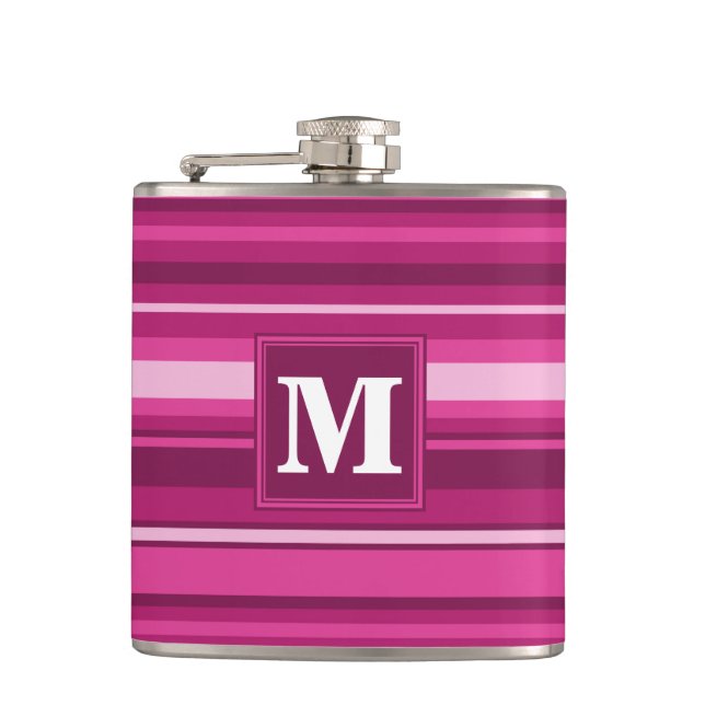Monogramm Fuchsienstreifen Flachmann (Vorderseite)