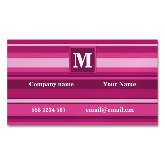 Monogramm Fuchsienstreifen Magnetische Visitenkarte (Vorderseite)