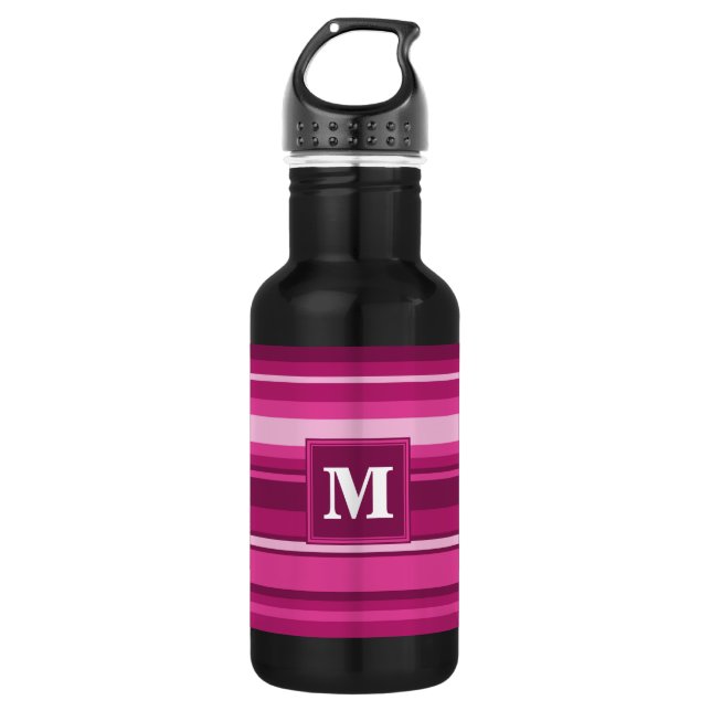 Monogramm Fuchsienstreifen Trinkflasche (Vorderseite)