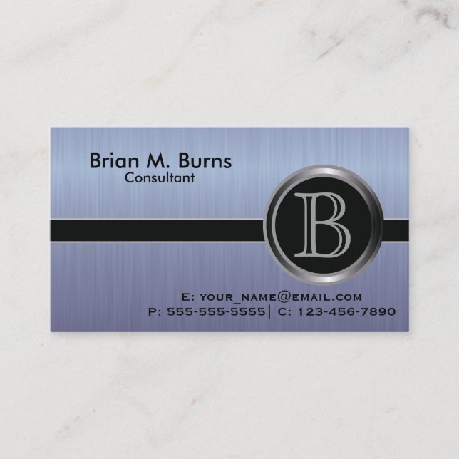 Monogramm Führungskraft aus blauem Bürstenstahl Visitenkarte (Vorderseite)