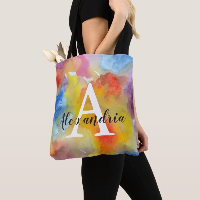Monogramm für abstrakte Aquarellfarben Tasche (Von Nahem)