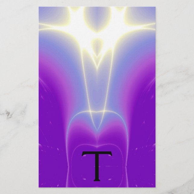 MONOGRAMM FÜR abstrakte LILA BLAUE WHITE LIGHT WAV Briefpapier (Vorderseite)