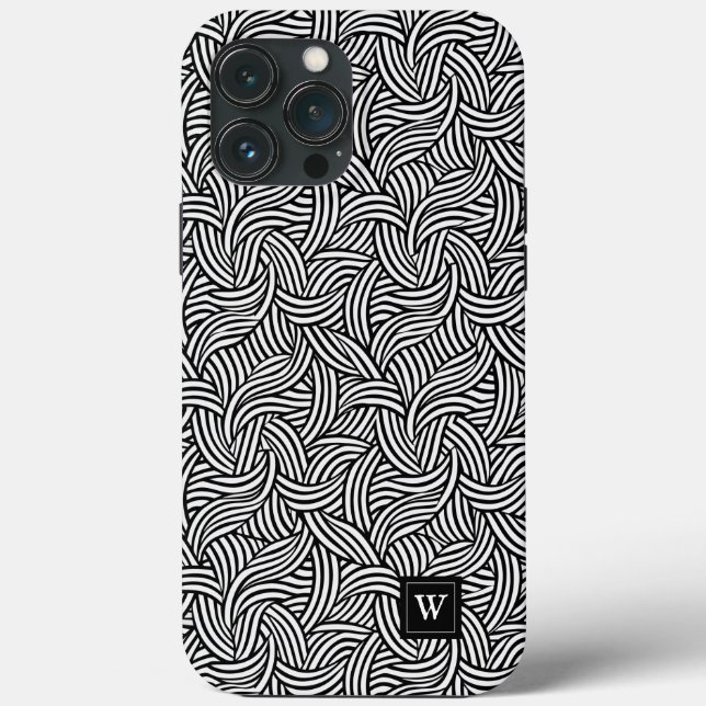 Monogramm für Abstrakte Schwarz-Weiß-Linien Case-Mate iPhone Hülle (Rückseite)