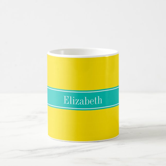 Monogramm für Aquamarine, gelbe Multifunktionsleis Kaffeetasse (Mittel)