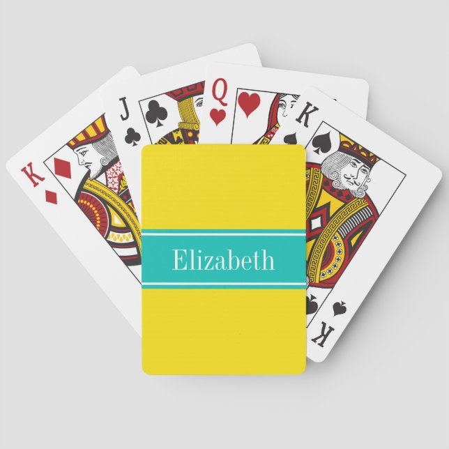 Monogramm für Aquamarine, gelbe Multifunktionsleis Spielkarten (Rückseite)