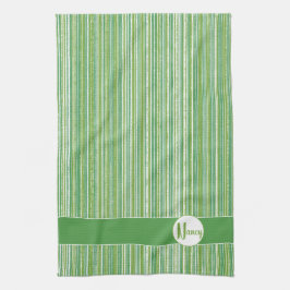 Monogramm für aquamarine, grüne und weiße Streifen Geschirrtuch