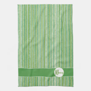 Monogramm für Aquamarine, grüne und weiße Streifen Geschirrtuch