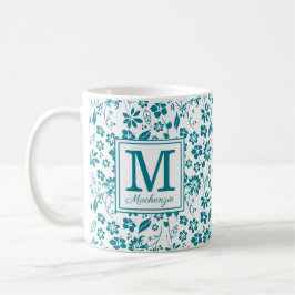 Monogramm für Aquamarine tropische Blume Kaffeetasse
