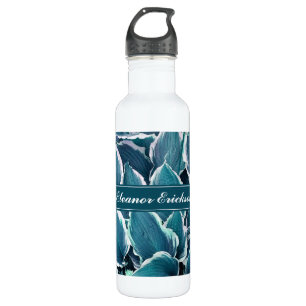 Monogramm für aquamarine und weiße Blätter Edelstahlflasche