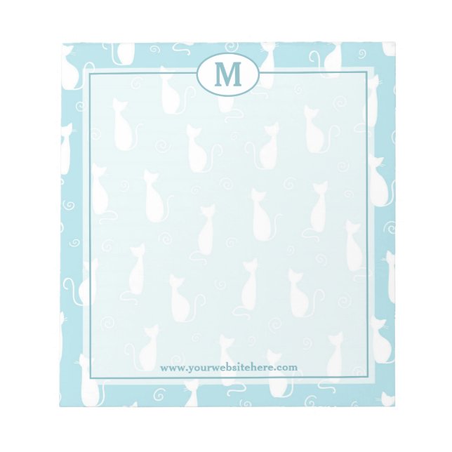 Monogramm für aquamarine und weiße Katzen Notizblock (Vorderseite)