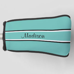 Monogramm für Aquamarinen Schwarzen Streifen Golf Headcover