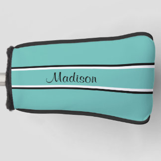 Monogramm für Aquamarinen Schwarzen Streifen Golf Headcover