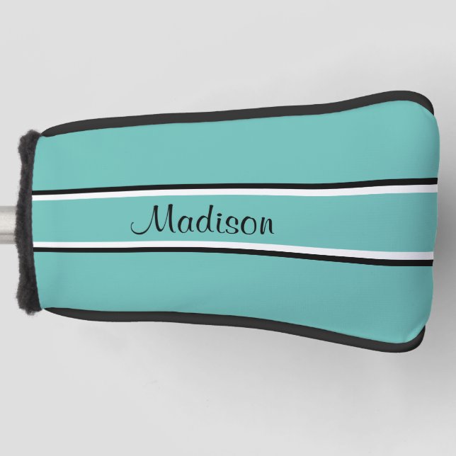 Monogramm für Aquamarinen Schwarzen Streifen Golf Headcover (Vorderseite)