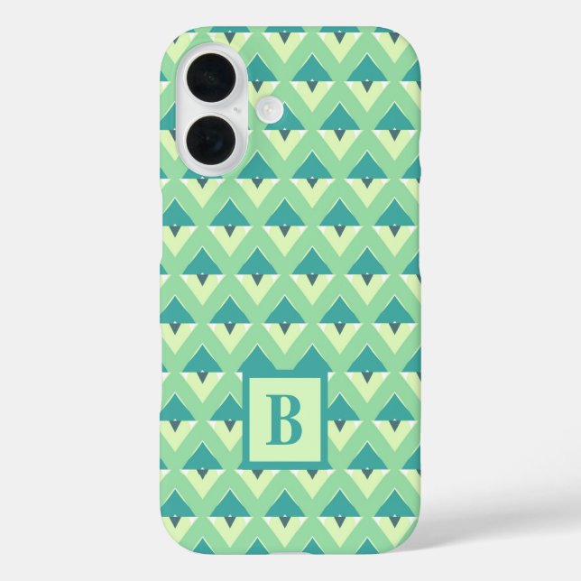 Monogramm für aquamarines und grünes geometrisches iPhone 16 hülle (Rückseite)