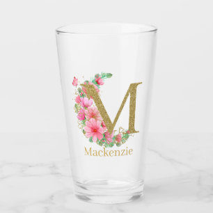 Monogramm für Aquarellgolden und Blumen Glas
