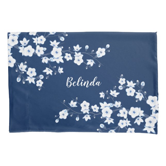 Monogramm für blaue Kirschblüten Kissenbezug (Vorderseite)