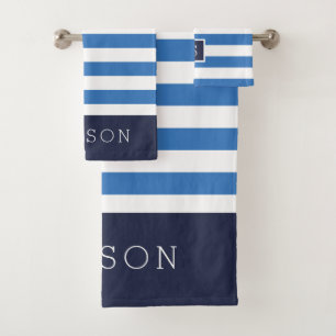 Monogramm für Blaue und Navy Stripes Badhandtuch Set