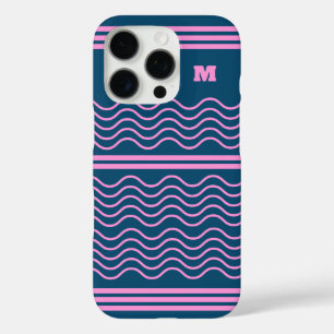 Monogramm für blaue und rosa Streifen iPhone 16 Pro Hülle
