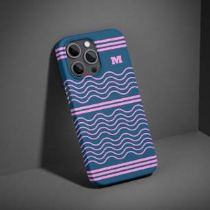 Monogramm für blaue und rosa Streifen iPhone 16 Pro Hülle