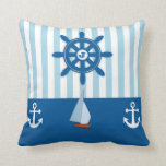Monogramm für blaue und weiße Strände Kissen<br><div class="desc">Ahoy! Das Design ist in Blau und Weiß gehalten und verleiht jedem Zimmer eine fröhliche Note. Ein Meeres- oder Strandthema in traditionellen blau-weißen Streifen mit Ankern und einem Segelboot. Sie können sogar Ihren eigenen Initial auf das Design setzen,  um Ihr Design zu personalisieren oder es leer verlassen.</div>