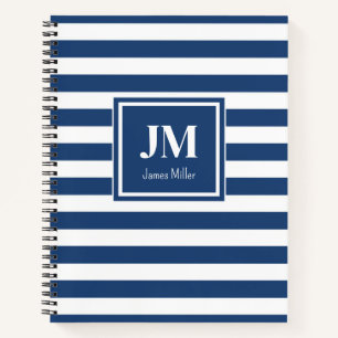 Monogramm für blaue und weiße Streifen Notizbuch