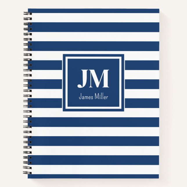 Monogramm für blaue und weiße Streifen Notizbuch (Vorderseite)
