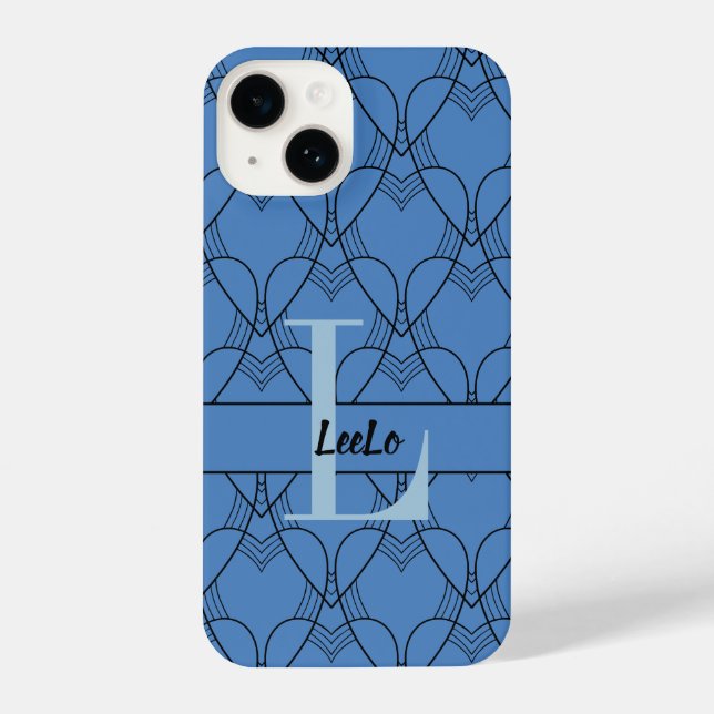 Monogramm für blaues Herz und Name benutzerdefinie iPhone 14 Hülle (Rückseite)