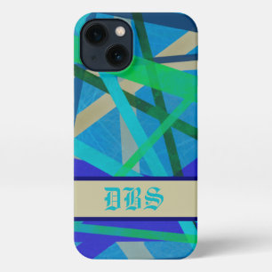 Monogramm für blaues und grünes geometrisches Must iPhone Hülle