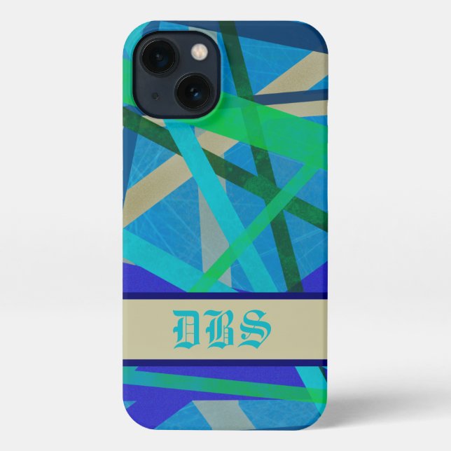 Monogramm für blaues und grünes geometrisches Must iPhone Hülle (Rückseite)