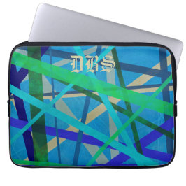 Monogramm für blaues und grünes geometrisches Must Laptopschutzhülle