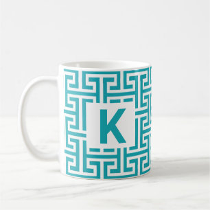 Monogramm für blaues und weißes geometrisches Mu Kaffeetasse