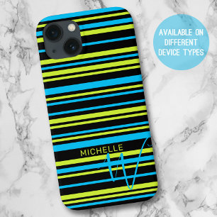Monogramm für blaugrüne Streifen Case-Mate iPhone Hülle