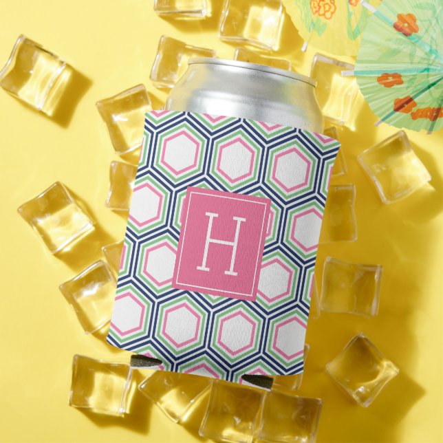 Monogramm für blaugrüne und rosa Honeycomb-Muster Dosenkühler (In Situ Sommer)