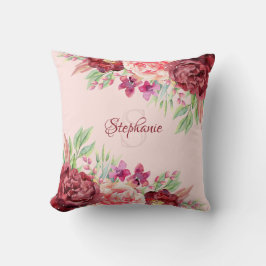 Monogramm für Burgundy Blush Floral Name Kissen