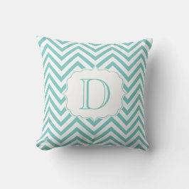 Monogramm für das aquamarine und weiße Zickzack Mu Kissen