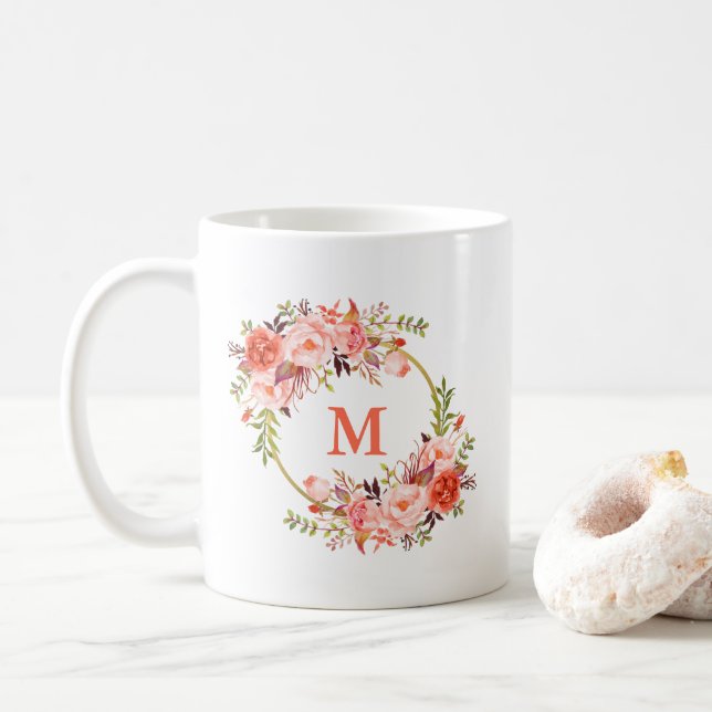 Monogramm für das Blasenkorallen Kaffeetasse (Mit Donut)